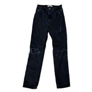 Abercrombie & Fitch 90s Straight Ultra High Rise Black Denim Distressed Jeans 26